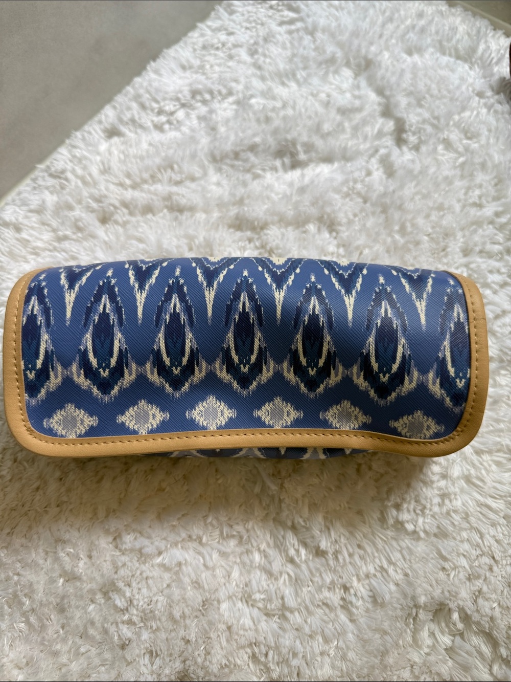Stella & Dot Blue Ikat Jewelery Roll Clutch with Tan Trim New!
